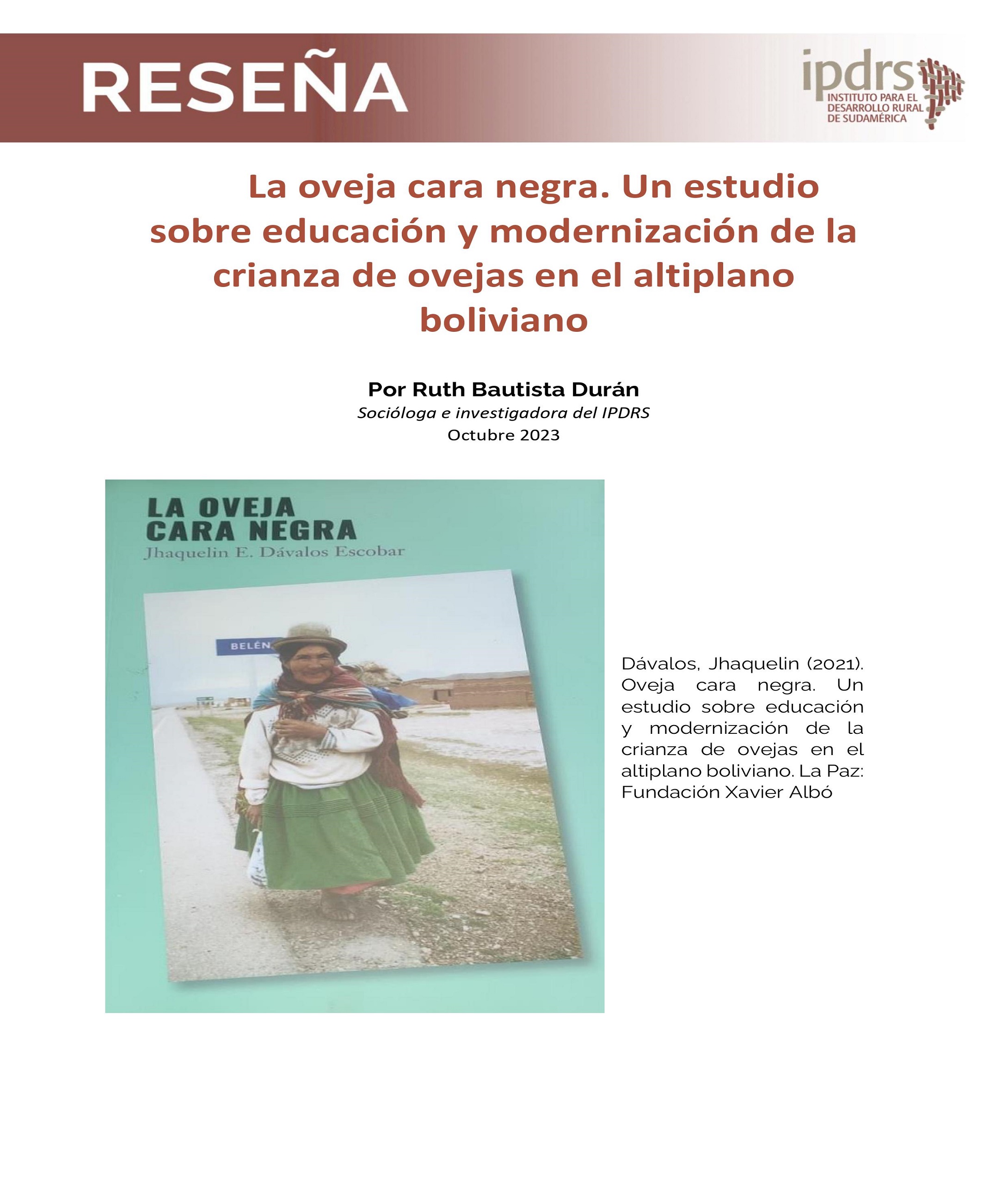 Reseña libro: La oveja cara negra, un estudio sobre la educación y modernización de la crianza de ovejas en el altiplano boliviano