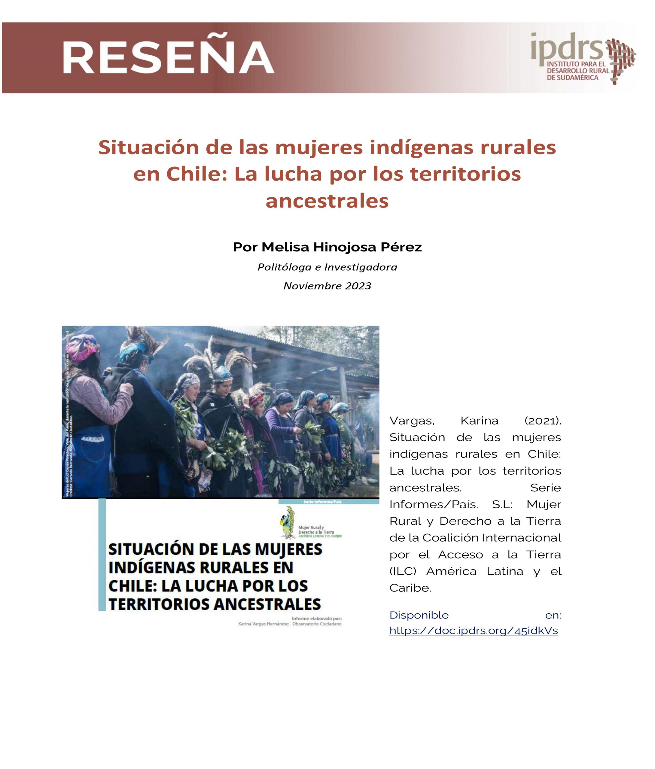 Reseña Informe: Situación de las mujeres indígenas rurales en Chile: La lucha por los territorios ancestrales