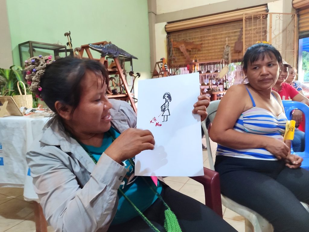 Mujeres expresan a través del dibujo, como se sienten ante los problemas ambientales que afectan a sus territorios, IPDRS_Amazonía,2024