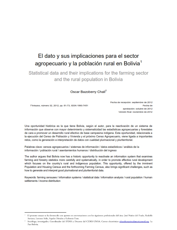 El dato y sus implicaciones para el sector agropecuario y la población rural en Bolivia