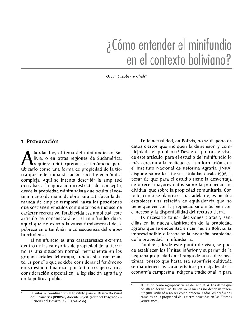 ¿Cómo entender el minifundio en el contexto boliviano)