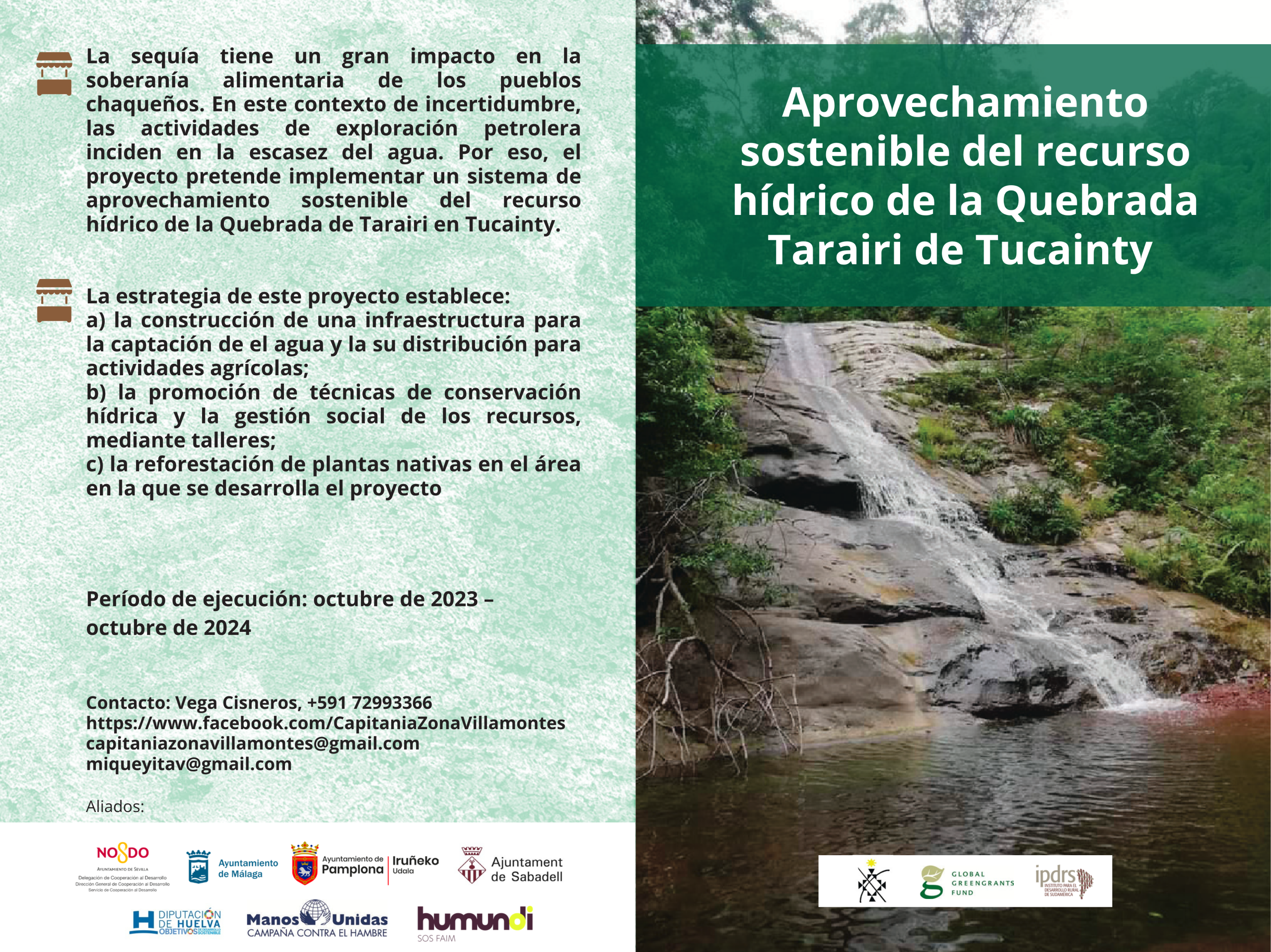 Díptico. Aprovechamiento sostenible del recurso hídrico de la Quebrada Tarairi de Tucainty