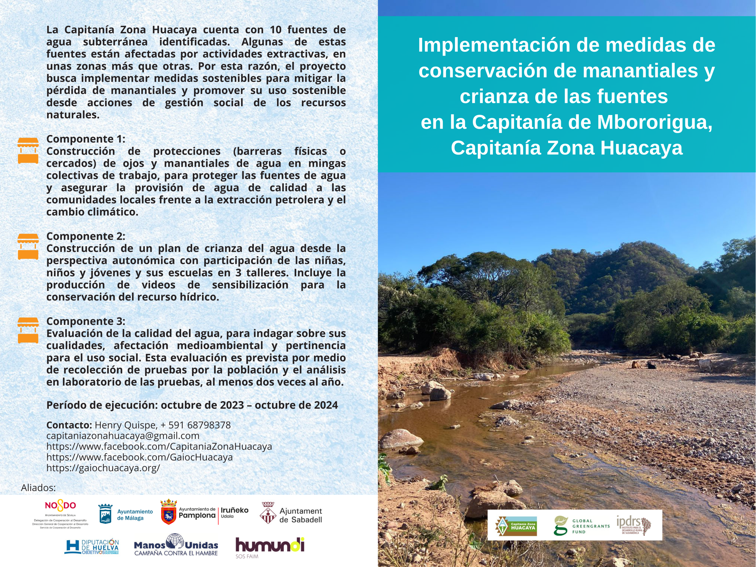 Díptico. Implementación de medidas de conservación de manantiales y crianza de las fuentes en la Capitanía de Mbororigua, Capitanía Zona Huacaya
