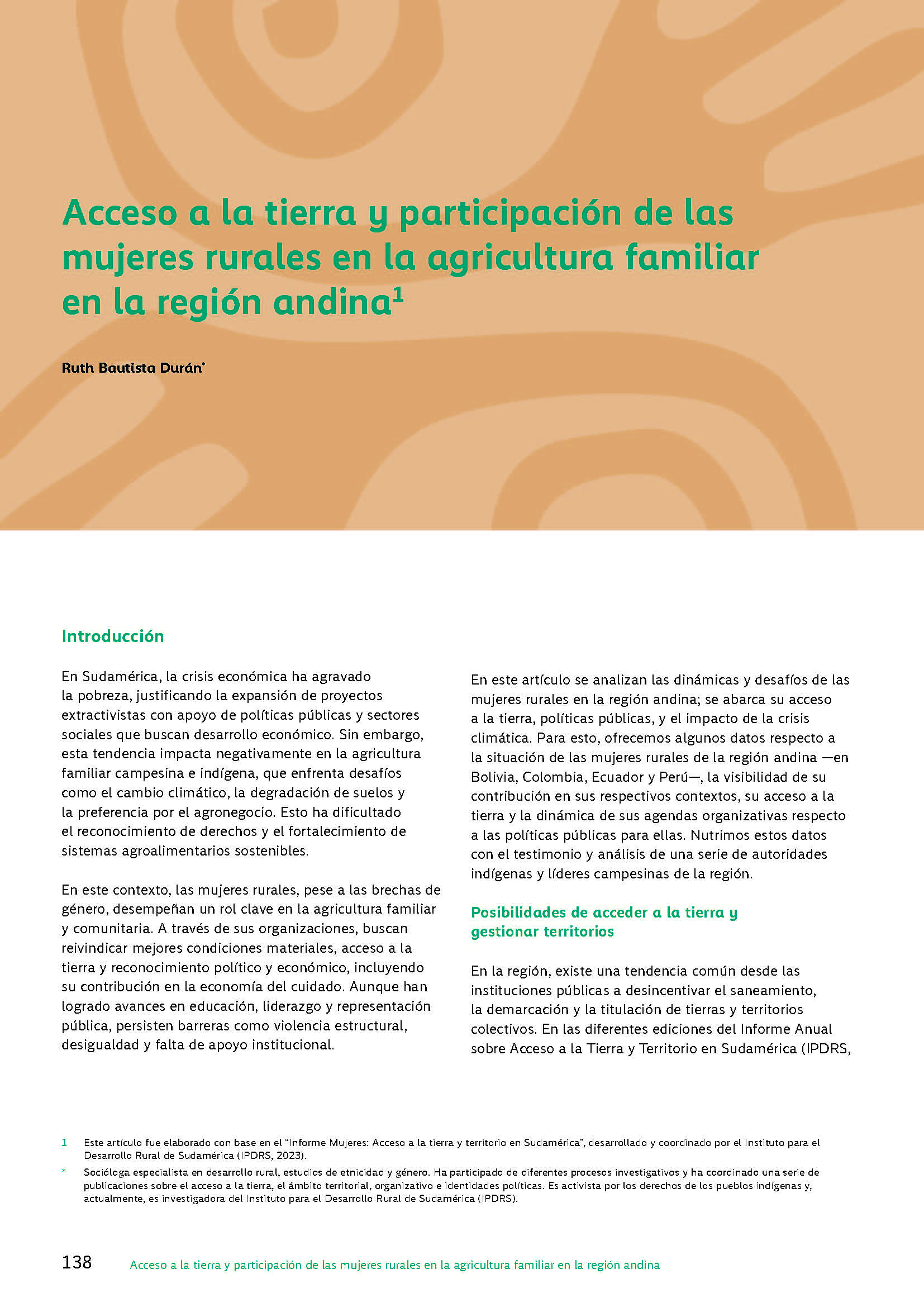 Acceso a la tierra y participación de las mujeres rurales en la agricultura familiar en la región andina