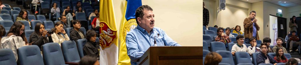 Estudiantes atendiendo conversatorio. Oscar Bazoberry y público participante