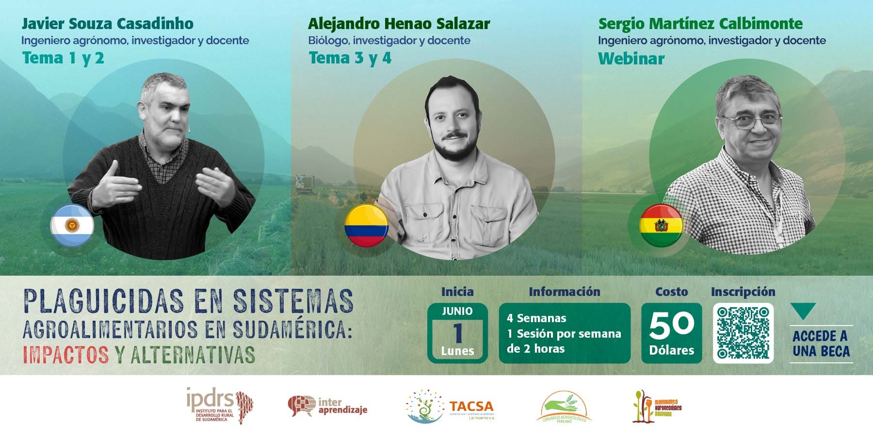 Curso virtual "Plaguicidas en sistemas agroalimentarios en Sudamérica: impactos y alternativas" con información de facilitadores