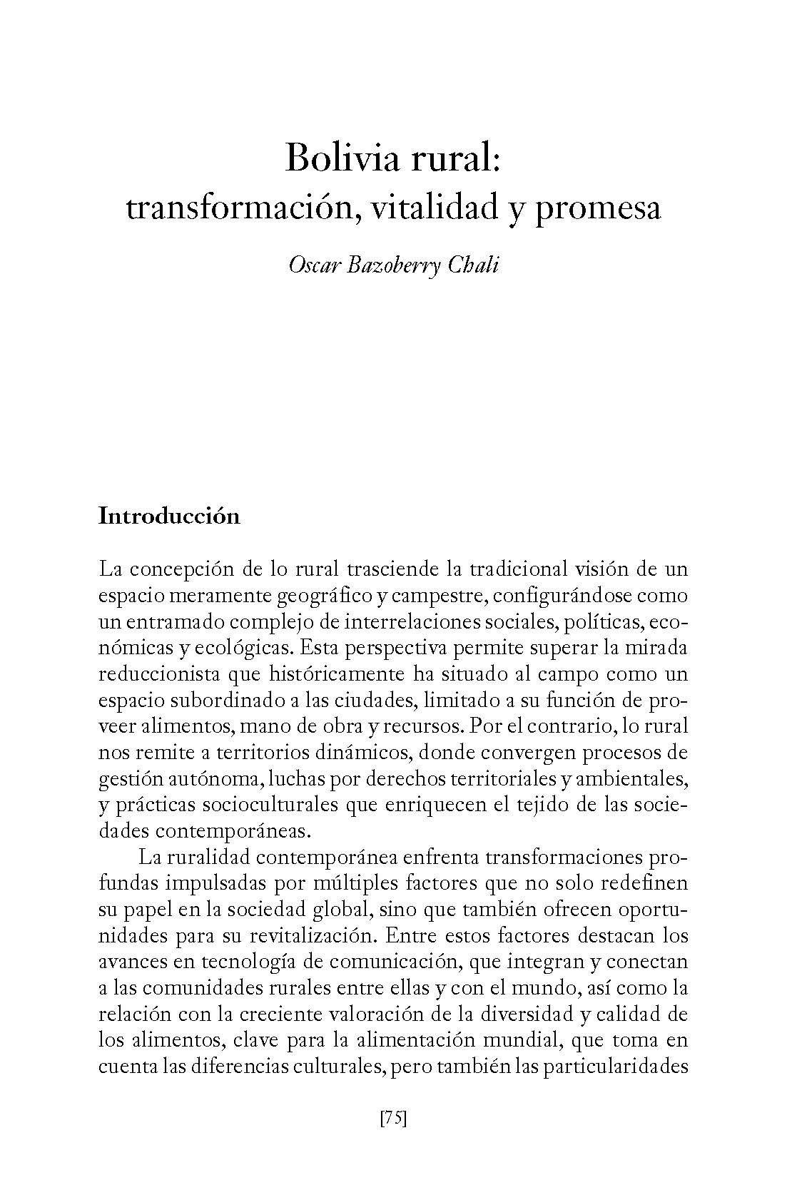 Bolivia rural: transformación, vitalidad y promesa